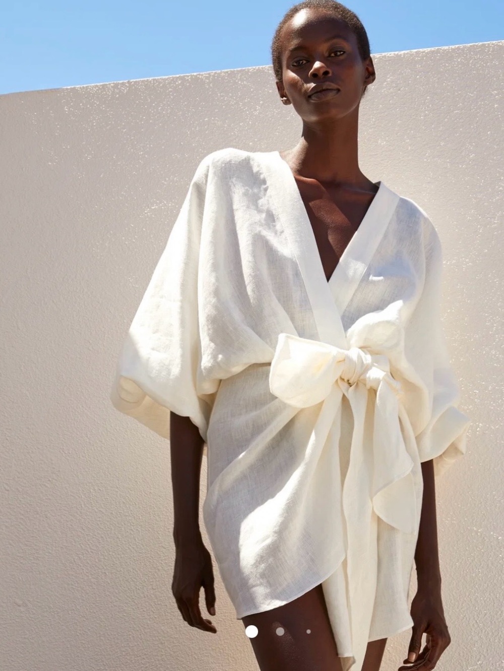 A Piece of White Peony Dress in Cream - Elegant Wrap Mini